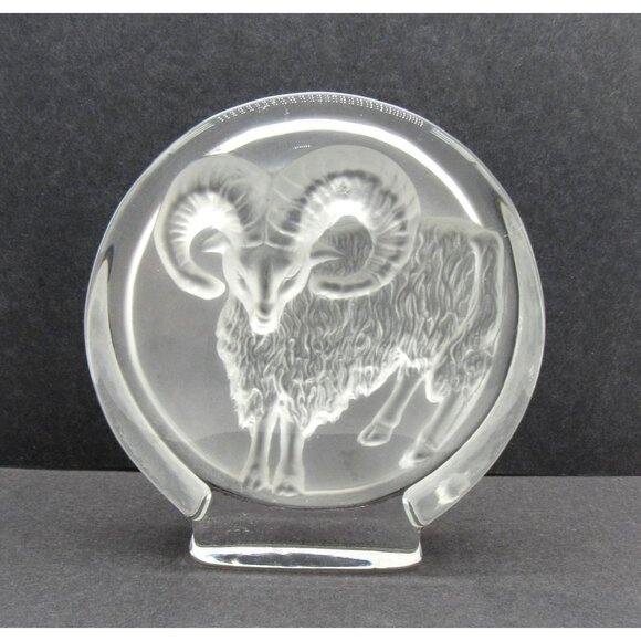 Frosted Glass GOAT RAM Paperweight Art Decor Zodiac Aries 5.2 inches - Picture 5 of 12